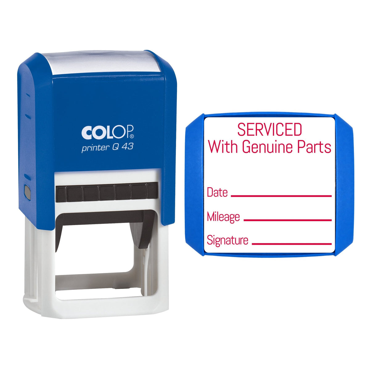 Serviced With Genuine Parts - Self-Inking Stamp - COLOP Q43 - 43 x 43mm