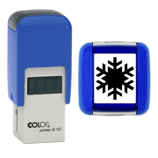 Stamp showing the Snowflake Loyalty Card design, 12 x 12mm COLOP Q12 self-inking stamp, black ink