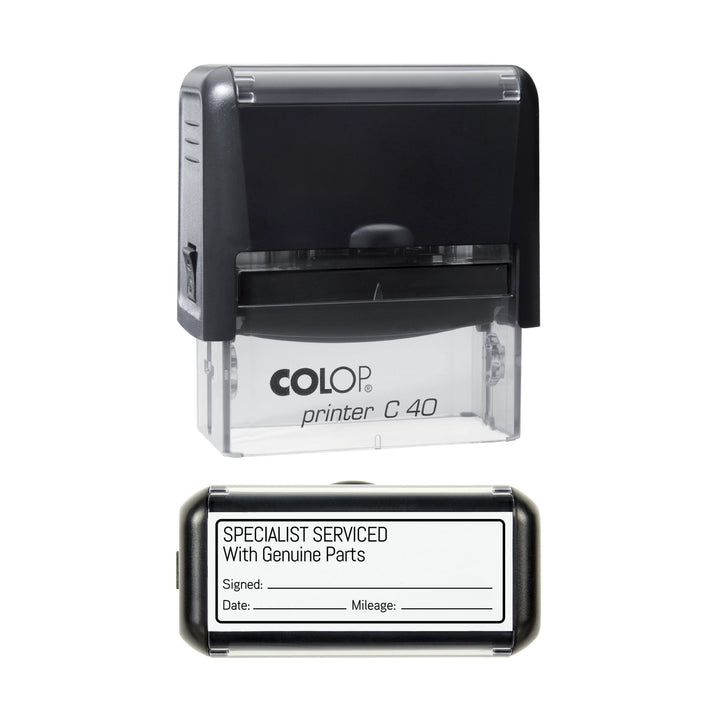 Specialist Serviced With Genuine Parts - Self Inking Rubber Stamp - COLOP C40 - 58 x 22 mm Impression