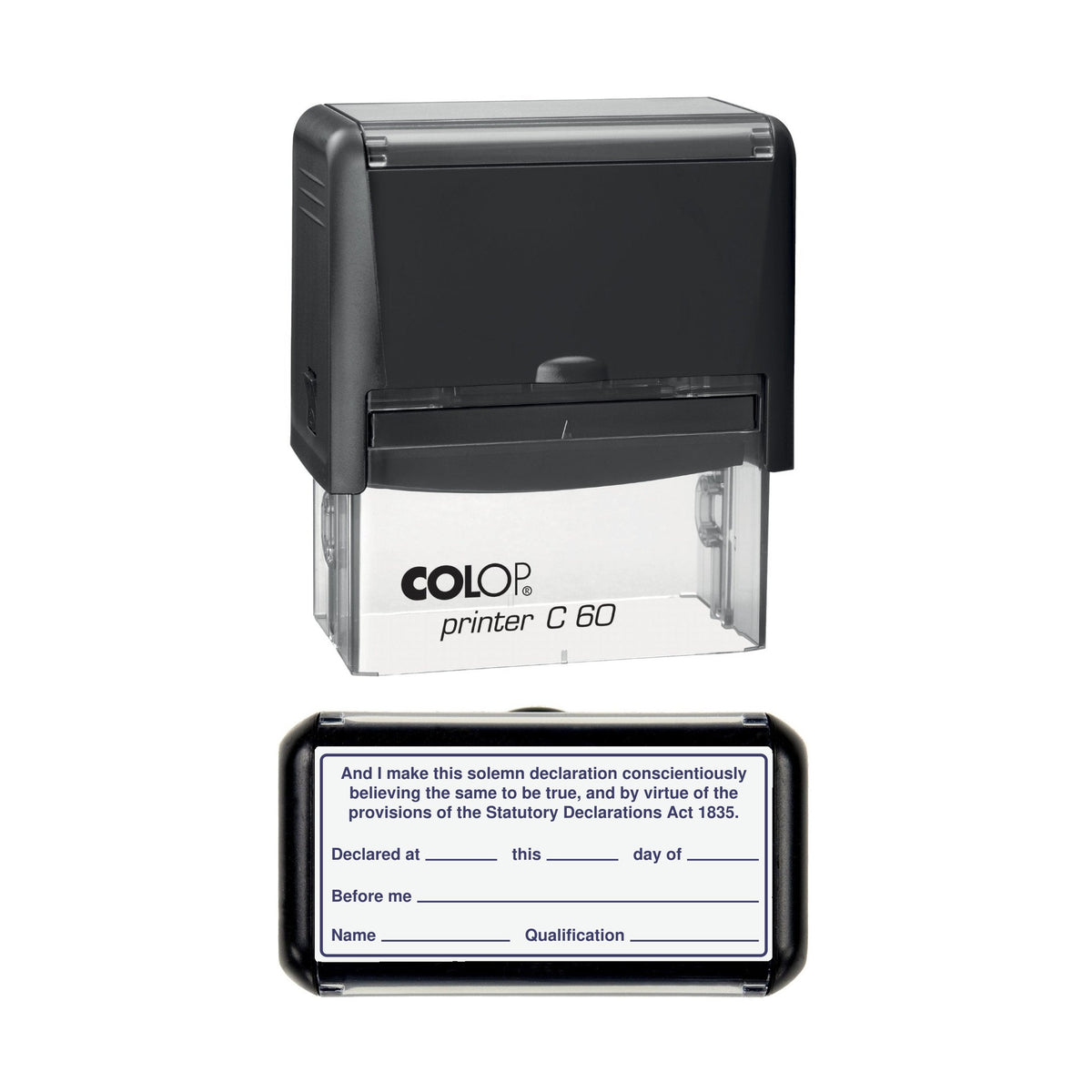Statutory Declaration Closing Clause stamp, 77 x 36mm COLOP C60 self-inking stamp, violet ink
