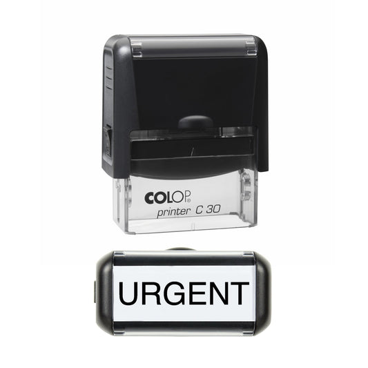 Stamp showing the Urgent design, 45 x 18mm COLOP C30 self-inking stamp, black ink