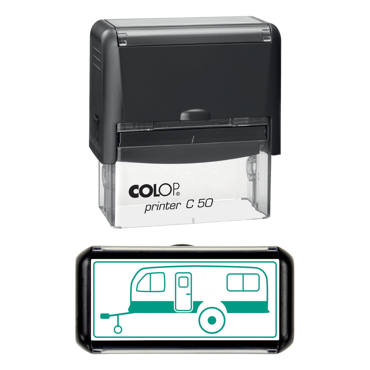 Vintage Caravan Stamp, 70 x 30mm, COLOP C50