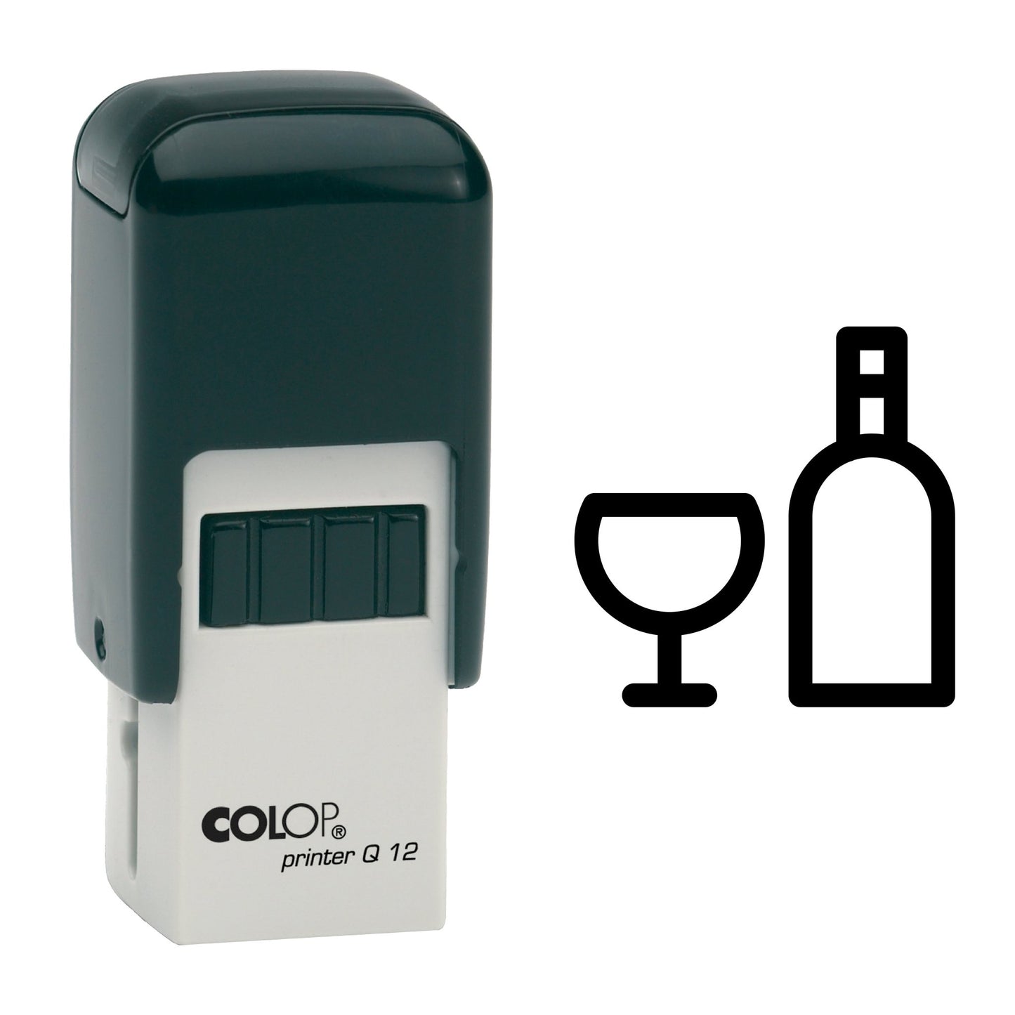 Wine Glass And Bottle - Loyalty Card Rubber Stamp - 11mm x 11mm Impression