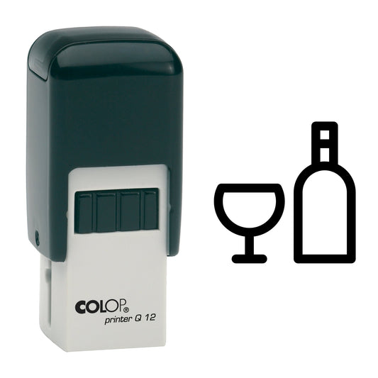 Wine Glass And Bottle - Loyalty Card Rubber Stamp - 11mm x 11mm Impression