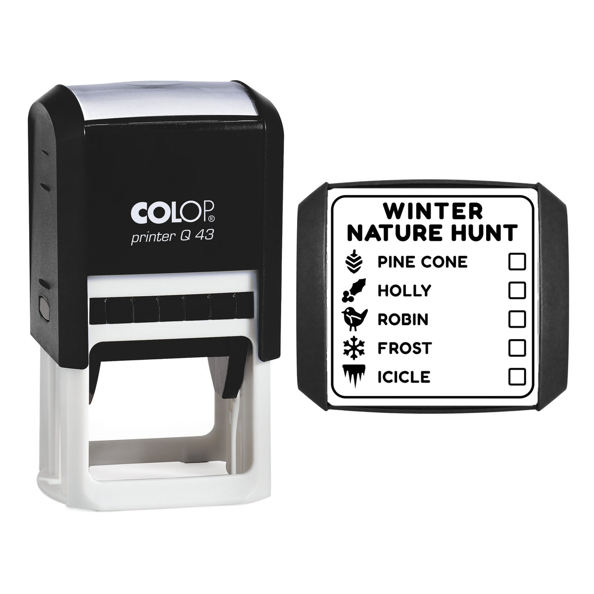 Winter Nature Hunt Checklist Stamp, COLOP Q43, 43 x 43mm, black ink