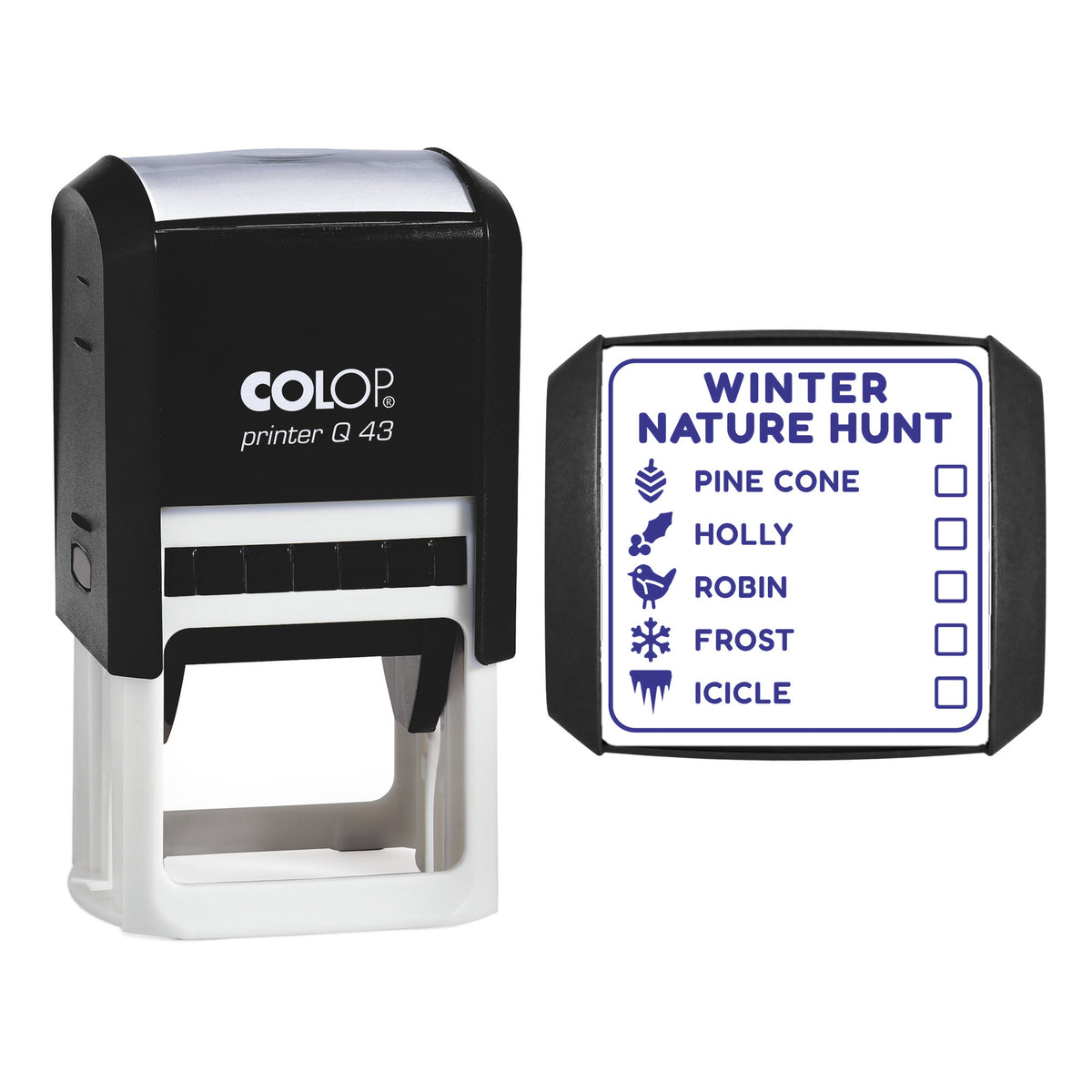 Winter Nature Hunt Checklist Stamp, COLOP Q43, 43 x 43mm, violet ink