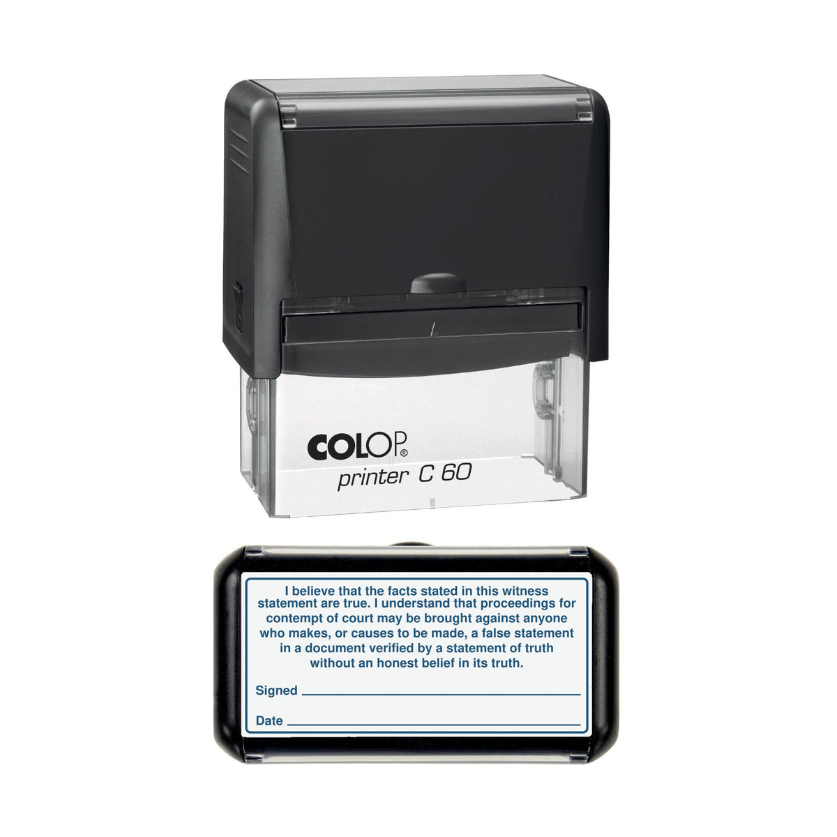 Witness Statement Statement of Truth (CPR) stamp, 77 x 36mm COLOP C60 self-inking stamp, blue ink