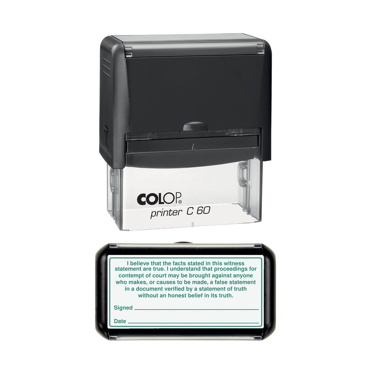 Witness Statement Statement of Truth (CPR) stamp, 77 x 36mm COLOP C60 self-inking stamp, green ink