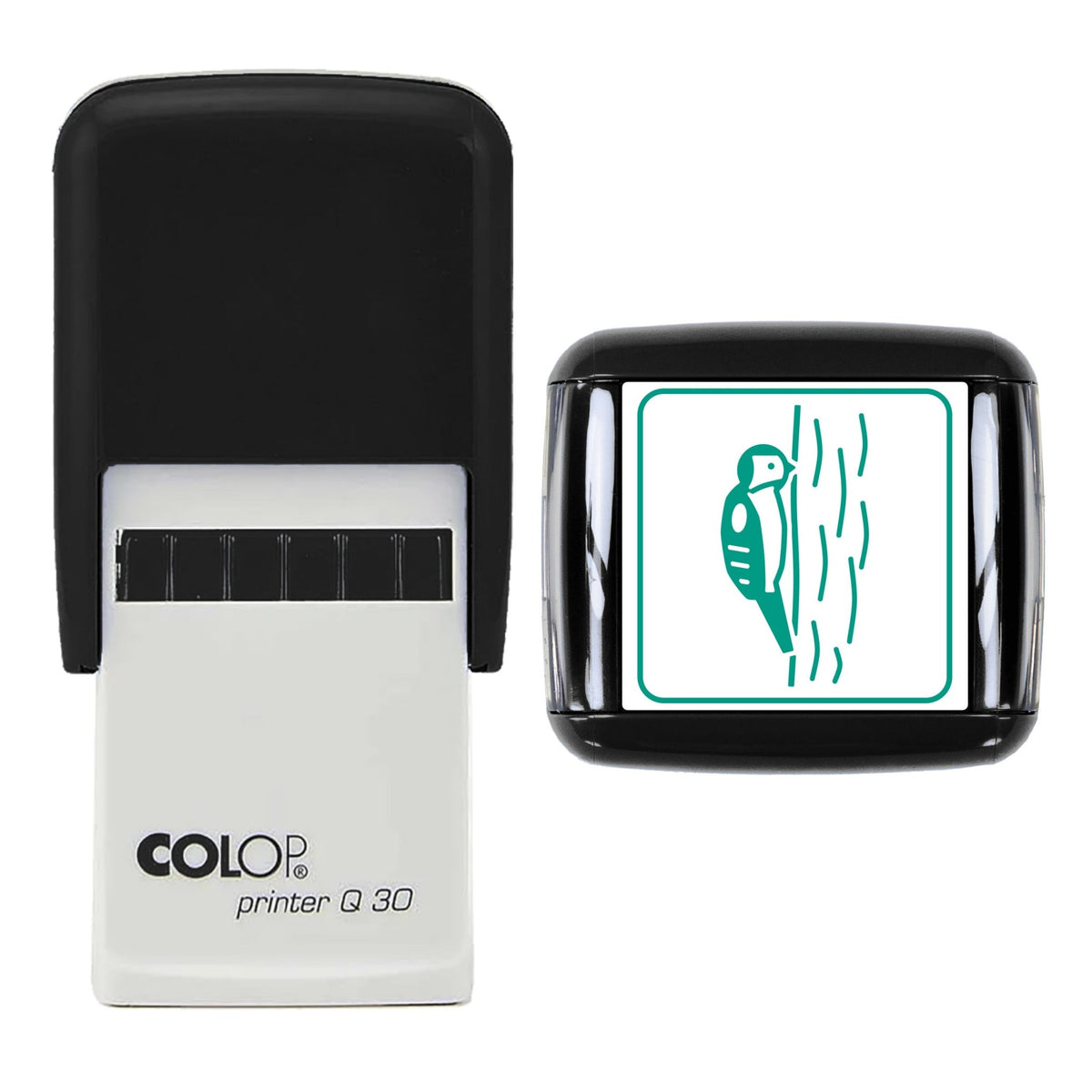 Woodpecker on Trunk Stamp, 30 x 30mm, COLOP Q30