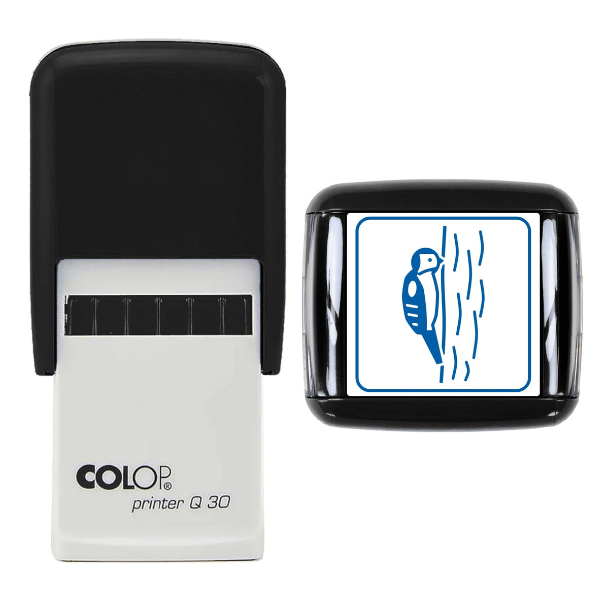 Woodpecker on Trunk Stamp, 30 x 30mm, COLOP Q30