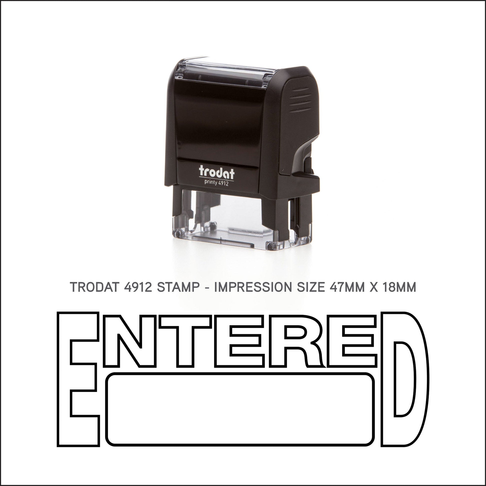 Entered With Box - Rubber Stamp - Trodat 4912 - 47mm x 18mm Impression