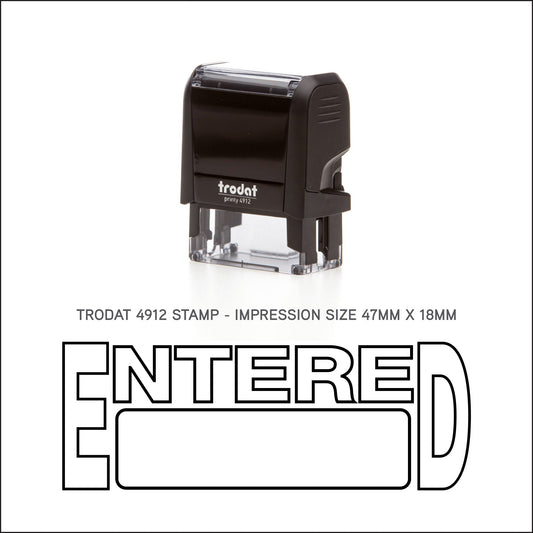 Entered With Box - Rubber Stamp - Trodat 4912 - 47mm x 18mm Impression