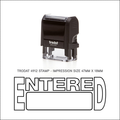 Entered With Box - Rubber Stamp - Trodat 4912 - 47mm x 18mm Impression