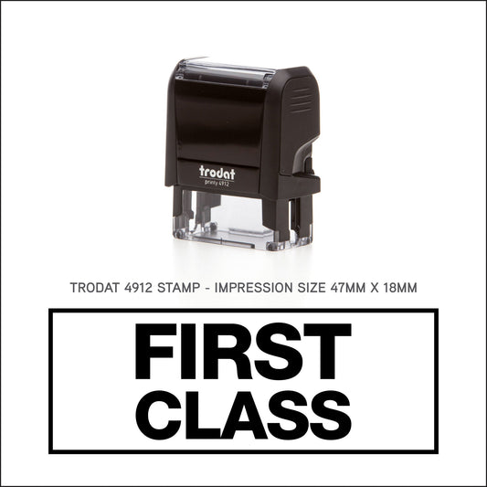 First Class With Border - Rubber Stamp - Trodat 4912 - 47mm x 18mm Impression