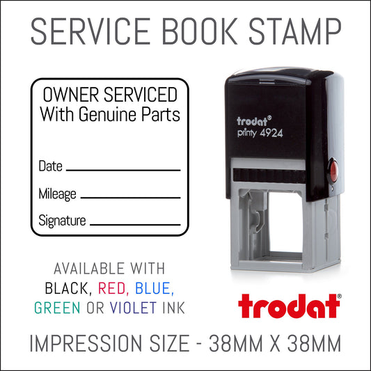 Owner Serviced With Genuine Parts - With Outline - Self Inking Rubber Stamp - Trodat 4924 - 38mm x 38mm Impression