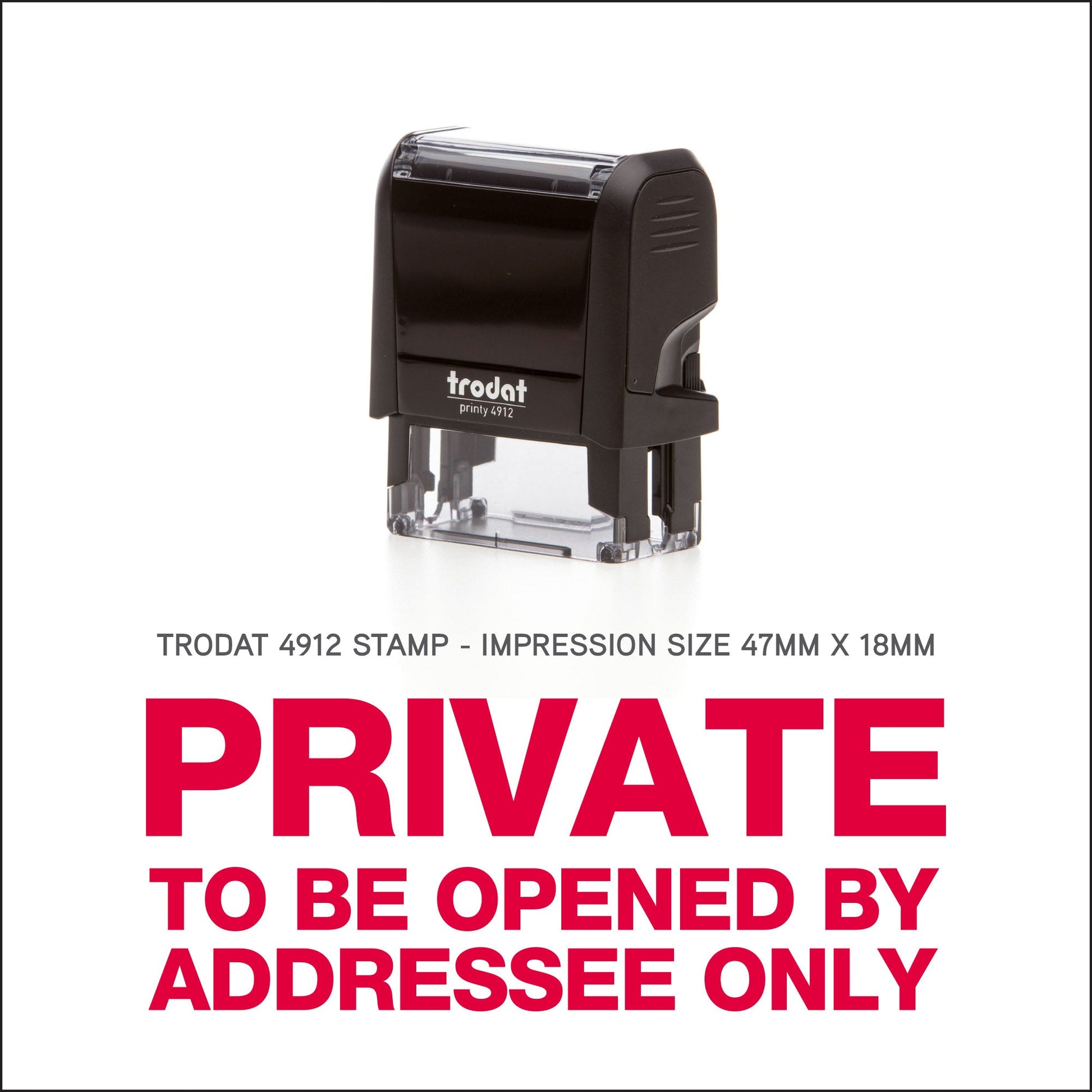 Private - Open By Addressee Only - Rubber Stamp - Trodat 4912 - 45mm x 18mm Impression