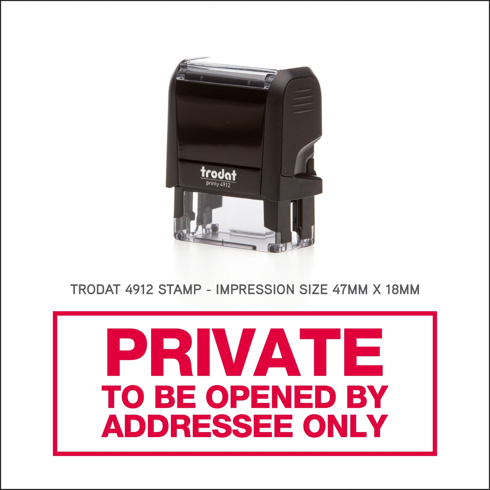 Private - Open By Addressee Only - Rubber Stamp - Trodat 4912 - 45mm x 18mm Impression