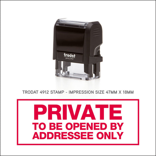 Private - Open By Addressee Only - Rubber Stamp - Trodat 4912 - 45mm x 18mm Impression