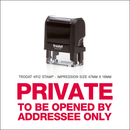 Private - Open By Addressee Only - Rubber Stamp - Trodat 4912 - 45mm x 18mm Impression