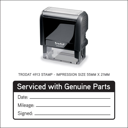 Serviced With Genuine Parts - Self Inking Rubber Stamp - Trodat 4913 - 55mm x 21mm Impression