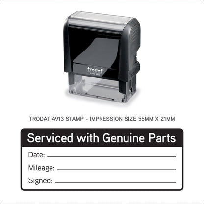 Serviced With Genuine Parts - Self Inking Rubber Stamp - Trodat 4913 - 55mm x 21mm Impression