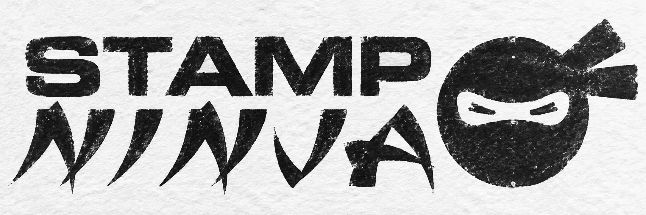 Stamp Ninja logo stamped in black ink on textured paper